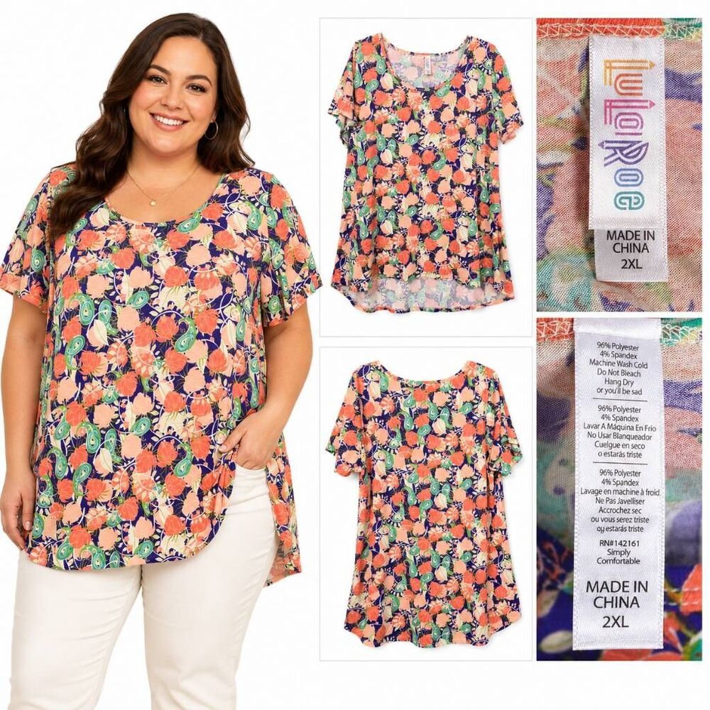 LuLaRoe 2XL Floral Paisley Peach Pink Classic Tee
